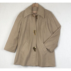 VTG All-Weather Coat Women's M Tan Grommet Clip Fasteners Pockets Puget Sounder